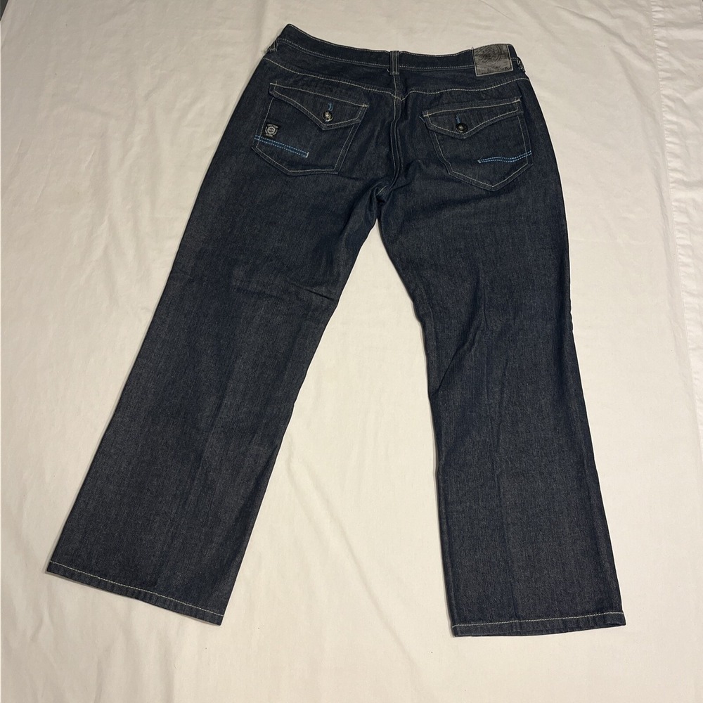 Y2K ENYCE Jeans Mens 36x28 Blue Denim wide leg Flap Pockets Baggy skater hip hop